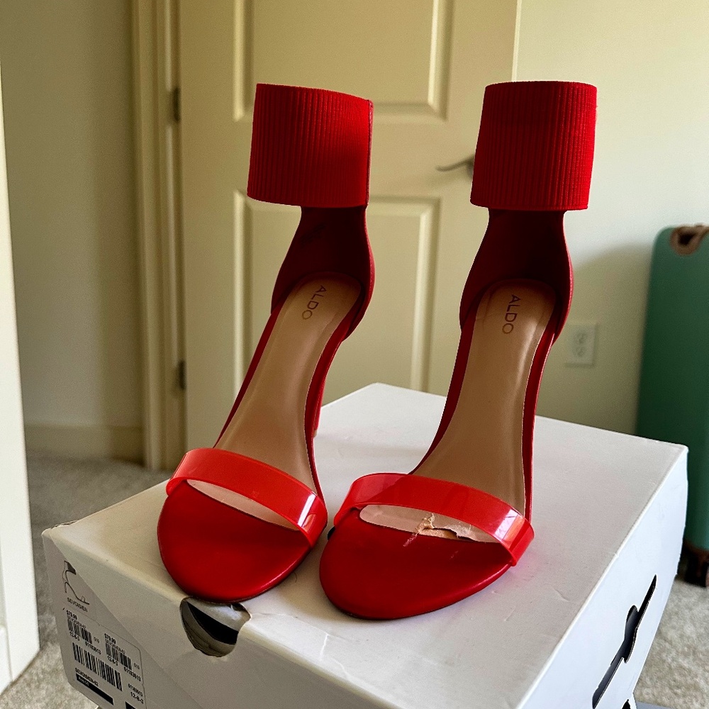 Red Open Toe Heeled Sandals